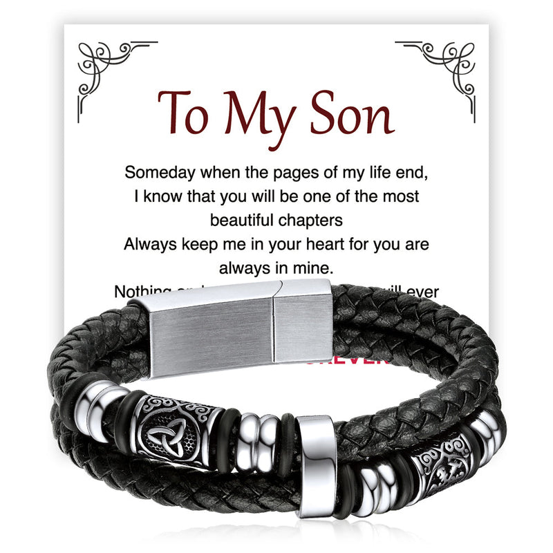 Engraved Viking Leather Braided Wristband Bracelet Gift for My Grandson