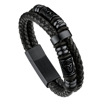 Engraved Viking Leather Braided Wristband Bracelet Gift for My Grandson