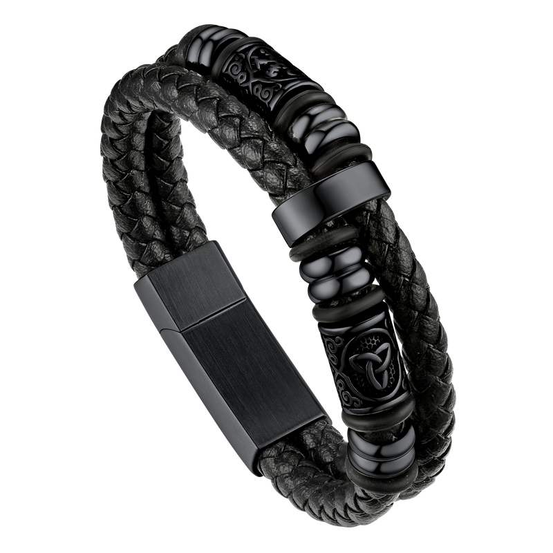 Engraved Viking Leather Braided Wristband Bracelet Gift for My Grandson