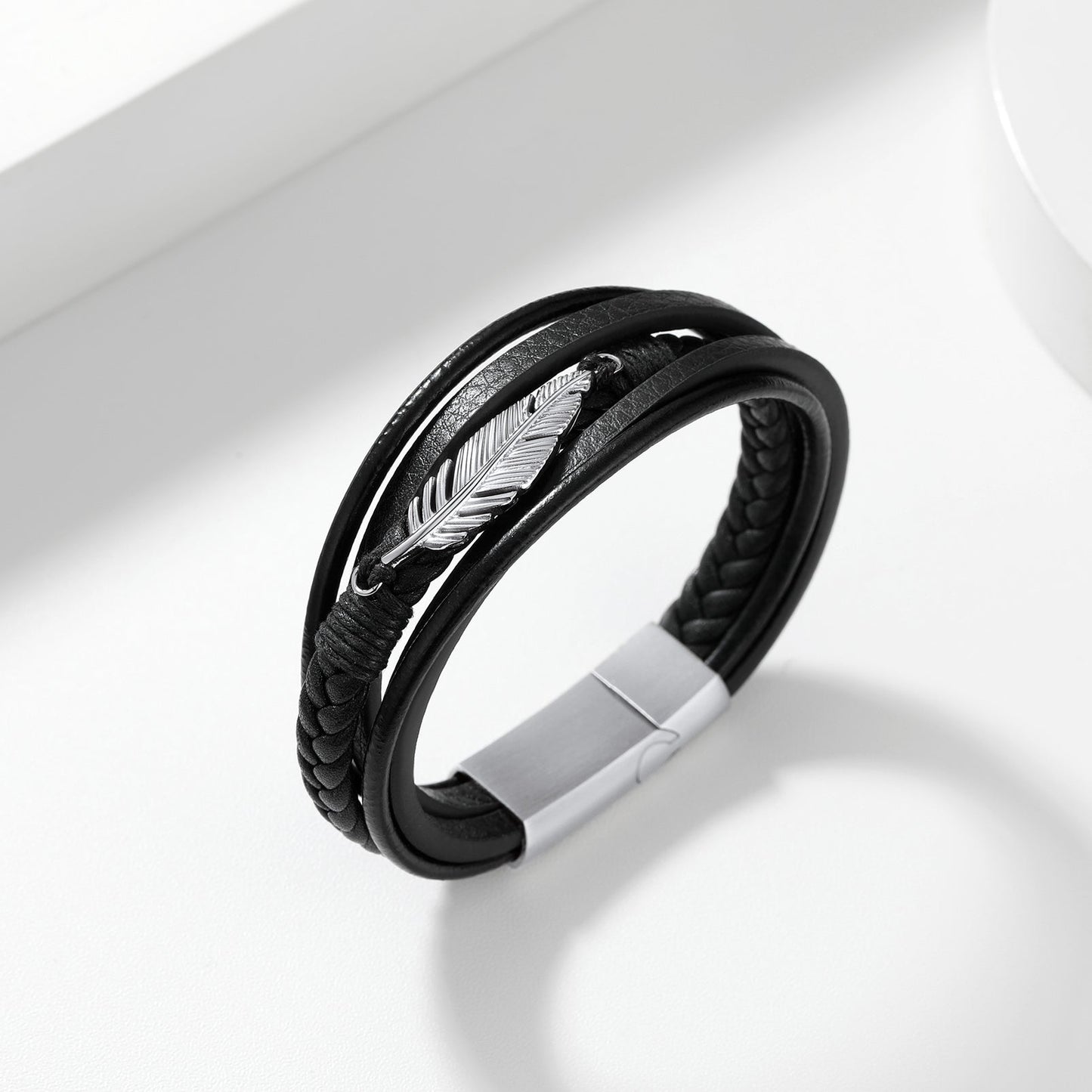 Feather Multi Layer Braided Leather Bracelet Gift for Son