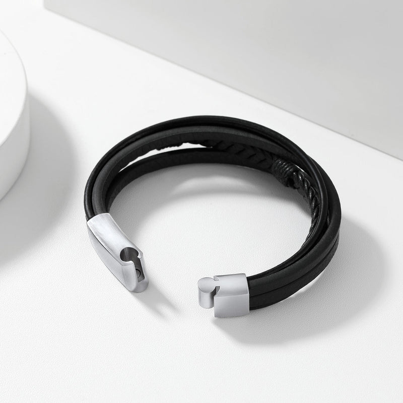 Feather Multi Layer Braided Leather Bracelet Gift for Son