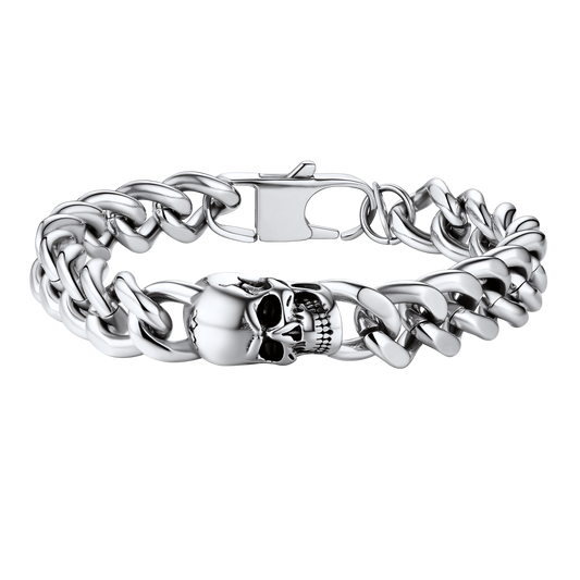 Gothic Heavy Cuban Chain Skull Bracelet for in Stainless Steel