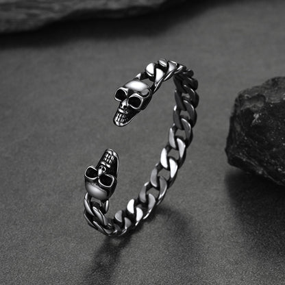Hallween Gothic Skull Skeleton Head Cuban Chain Bracelet Cuff for