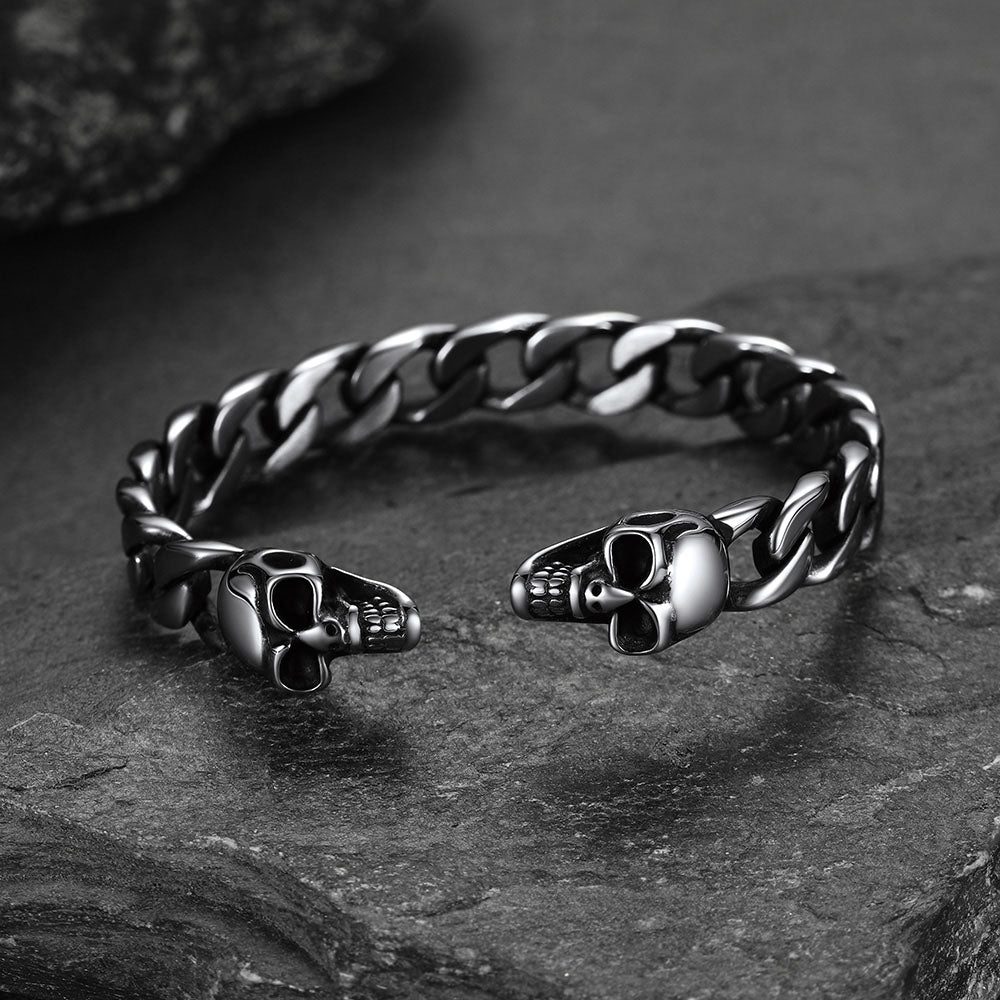 Hallween Gothic Skull Skeleton Head Cuban Chain Bracelet Cuff for