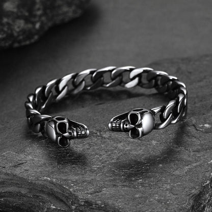 Hallween Gothic Skull Skeleton Head Cuban Chain Bracelet Cuff for