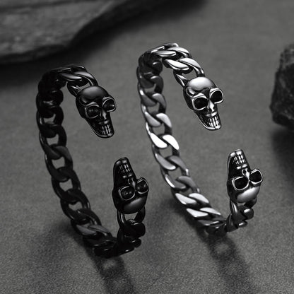 Hallween Gothic Skull Skeleton Head Cuban Chain Bracelet Cuff for