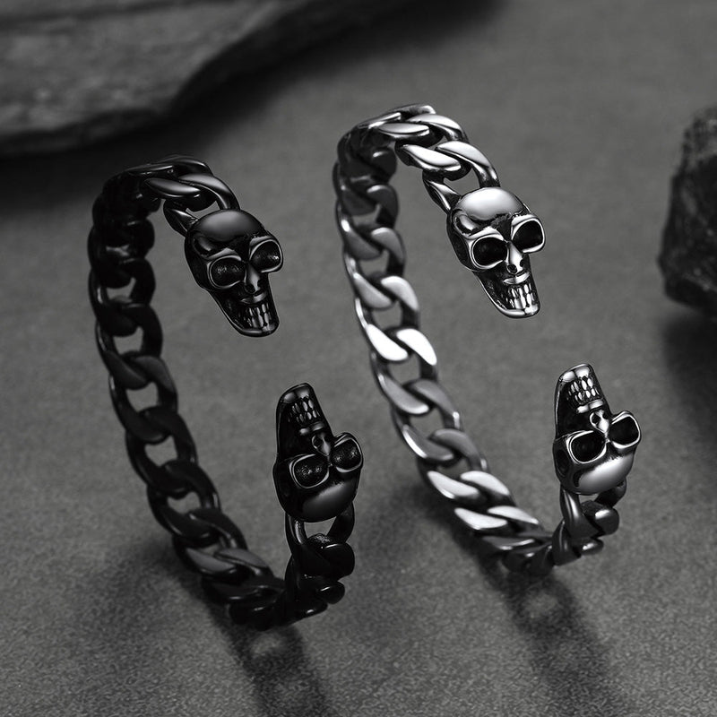 Hallween Gothic Skull Skeleton Head Cuban Chain Bracelet Cuff for