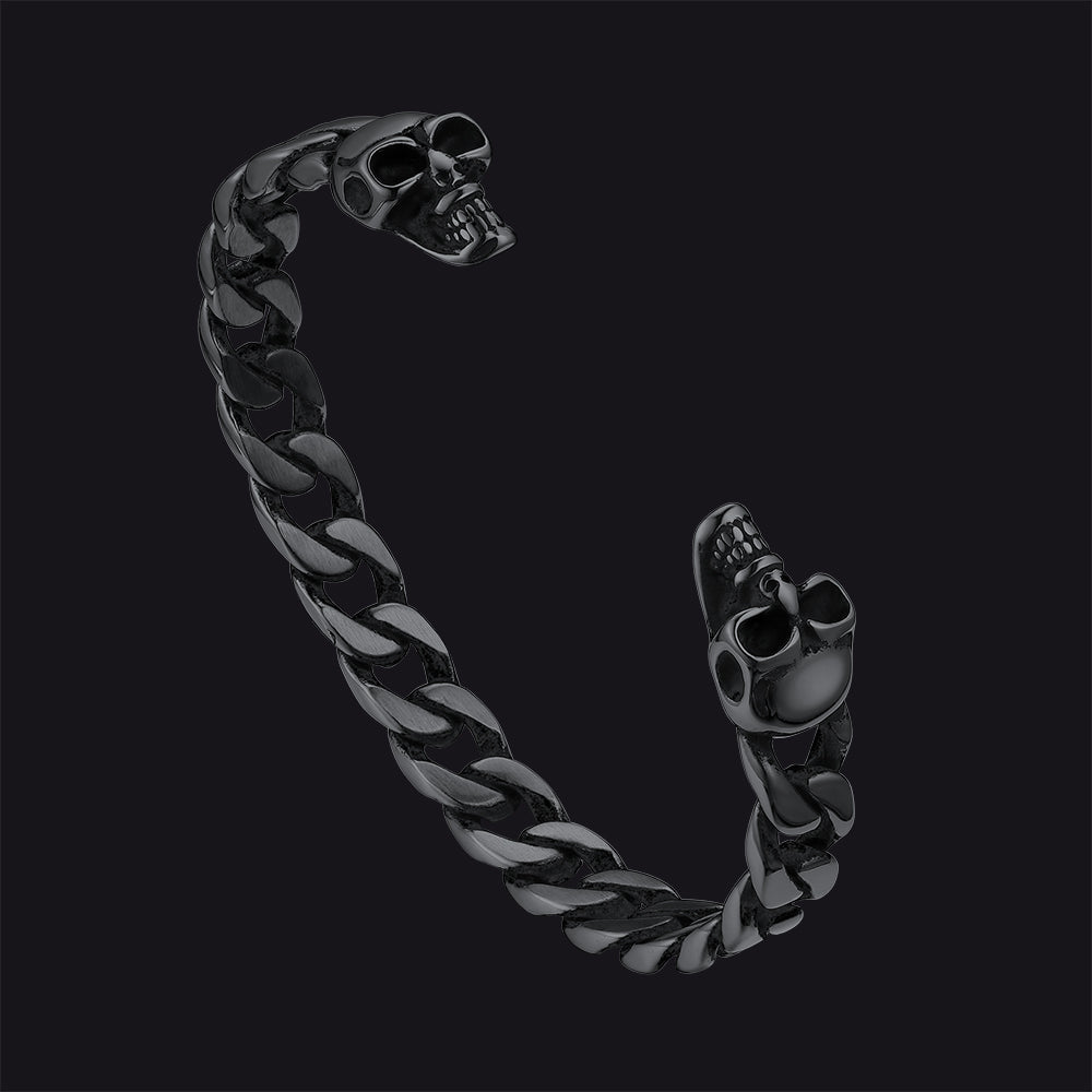 Hallween Gothic Skull Skeleton Head Cuban Chain Bracelet Cuff for