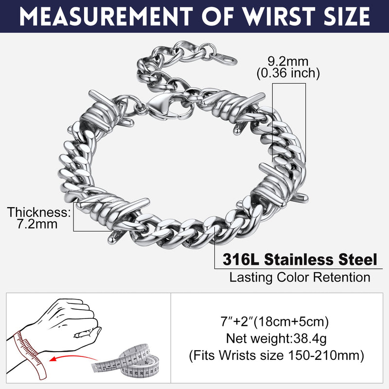 Barbed Wire Cuban Link Bracelet for in Stainless Steel