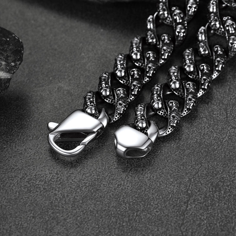 Chunky Heavy Skull Cuban Link Chain Bracelet for , 16mm Width