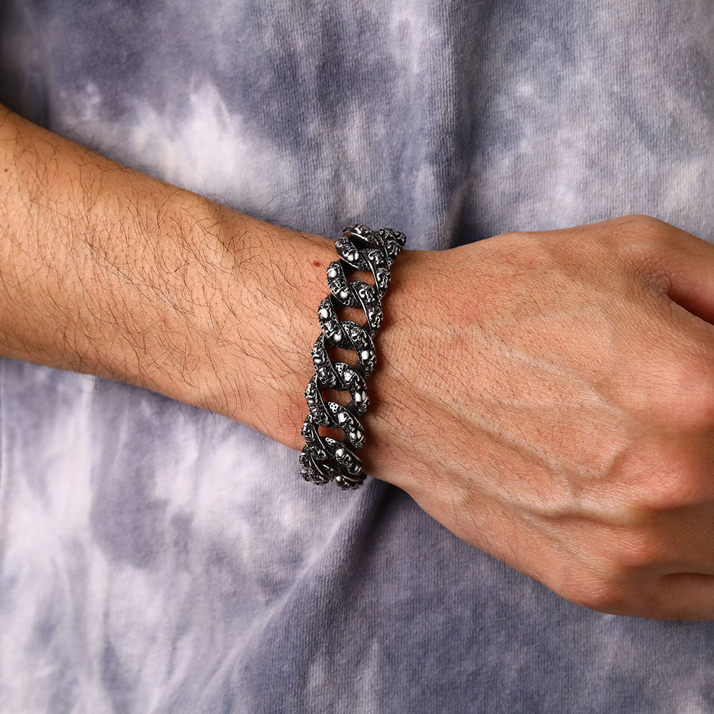Chunky Heavy Skull Cuban Link Chain Bracelet for , 16mm Width