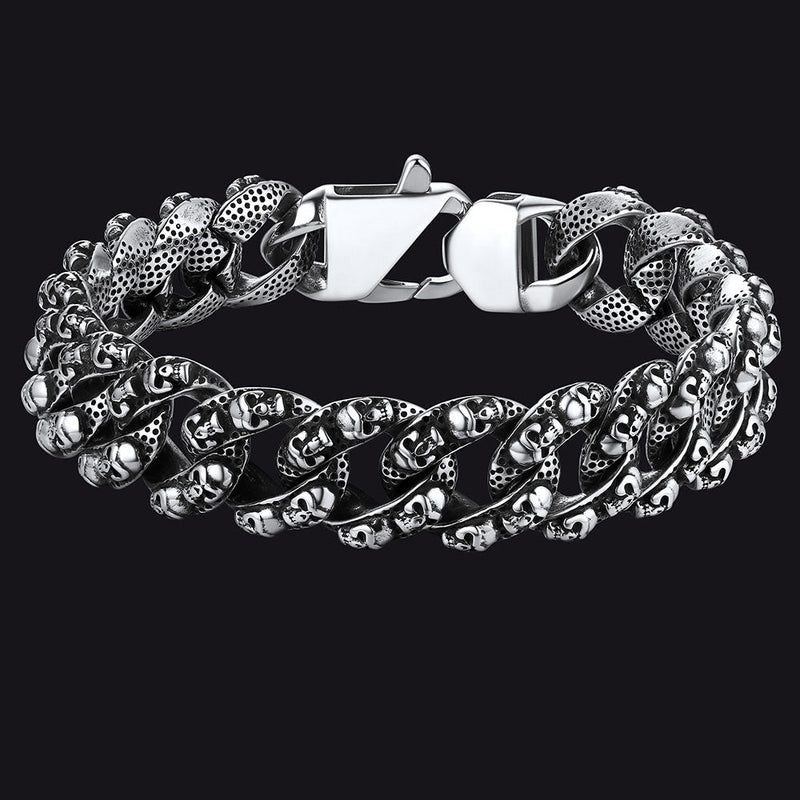 Chunky Heavy Skull Cuban Link Chain Bracelet for , 16mm Width