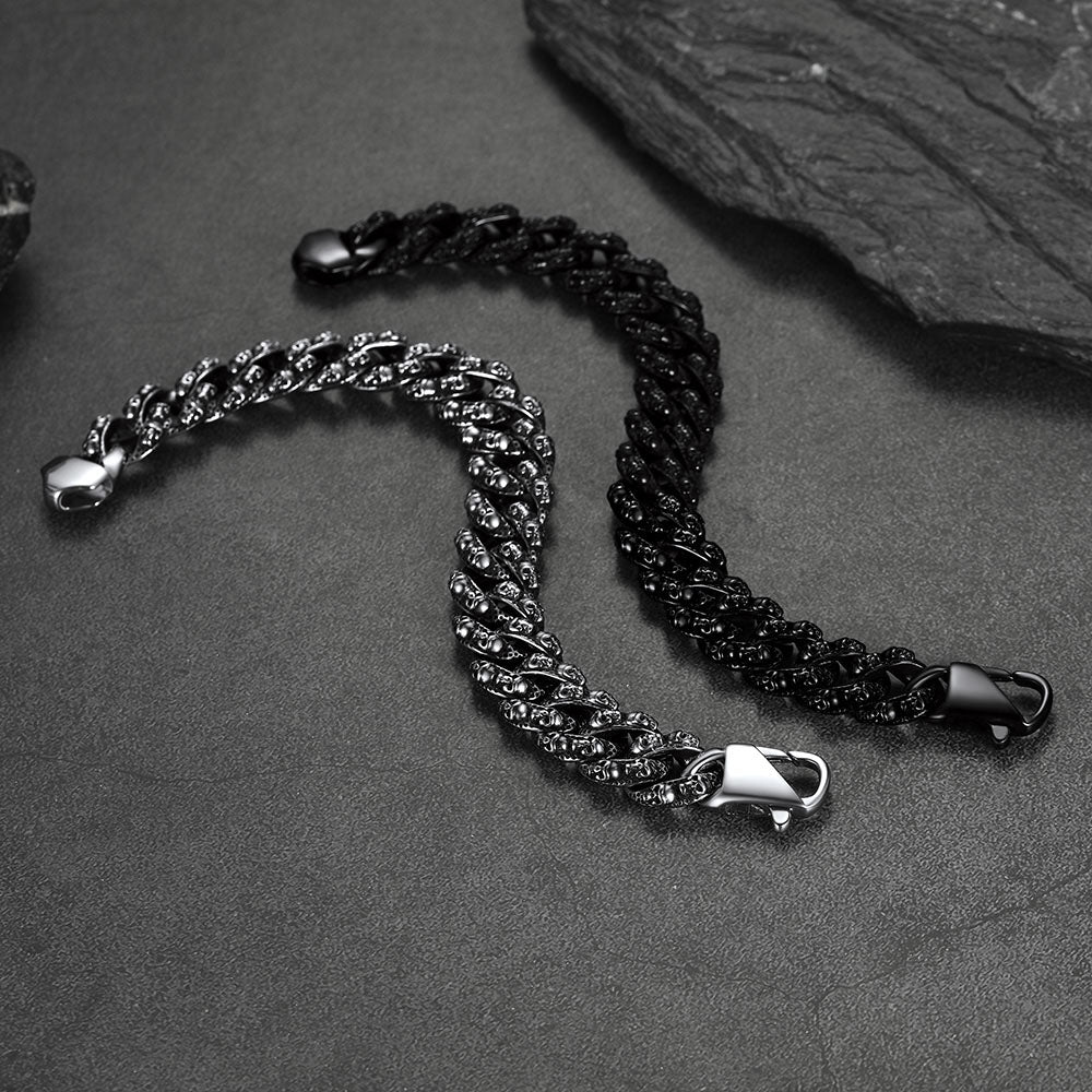 Chunky Heavy Skull Cuban Link Chain Bracelet for , 16mm Width