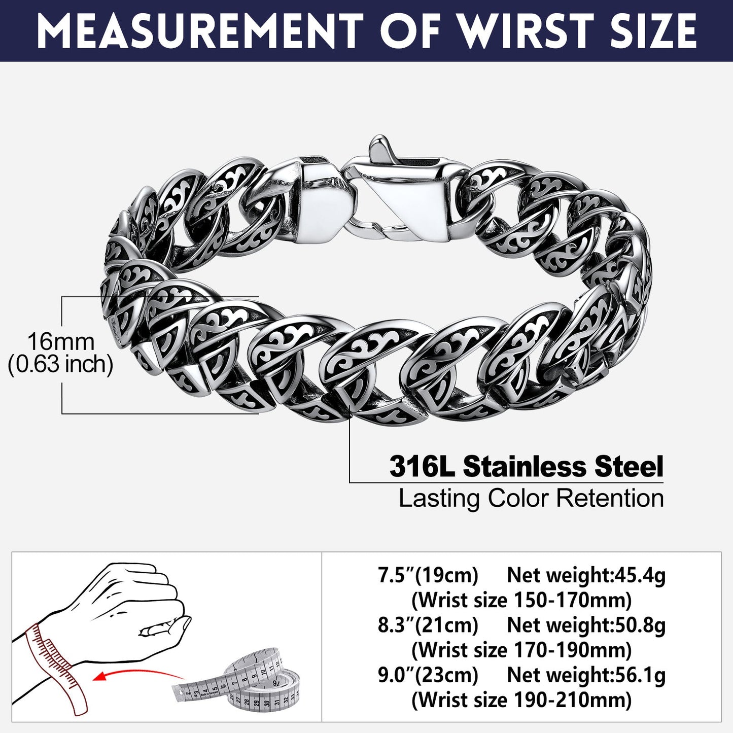 Stainless Steel Celtic Chunky Cuban Link Chain Bracelet for