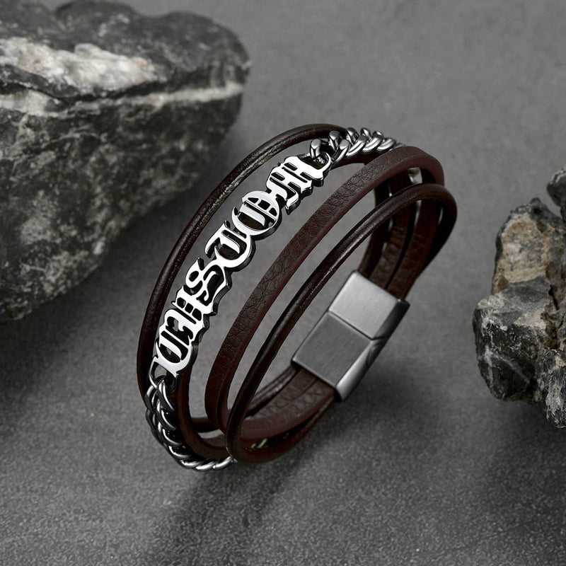 Customized Names Layer Braided Leather Bracelet for Father