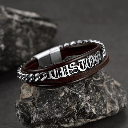 Customized Names Layer Braided Leather Bracelet for Father