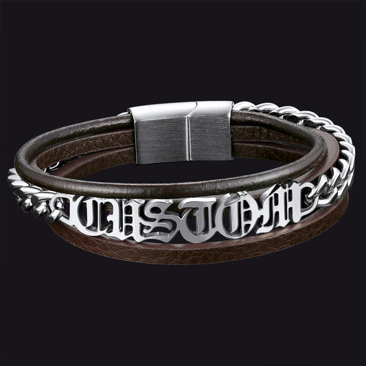Customized Names Layer Braided Leather Bracelet for Father