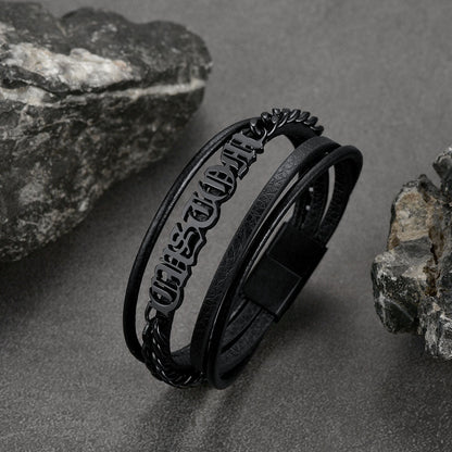 Customized Names Layer Braided Leather Bracelet for Father
