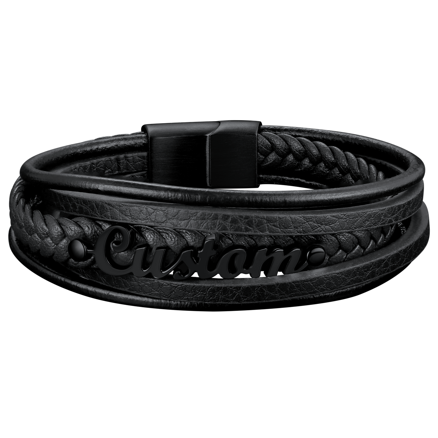Custom Clasp Braided Leather Wristband Bracelet for Son Dad