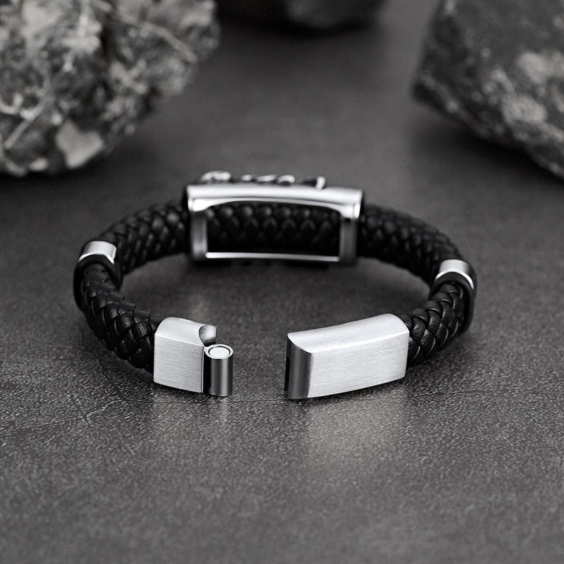 Punk Scorpion Black Braided Leather Bracelet Bangle Gift for Son Grandson