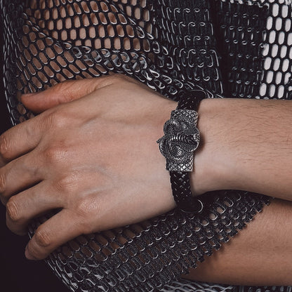 Gothic Black Cobra Snake Leather Bracelet Cuff Band for