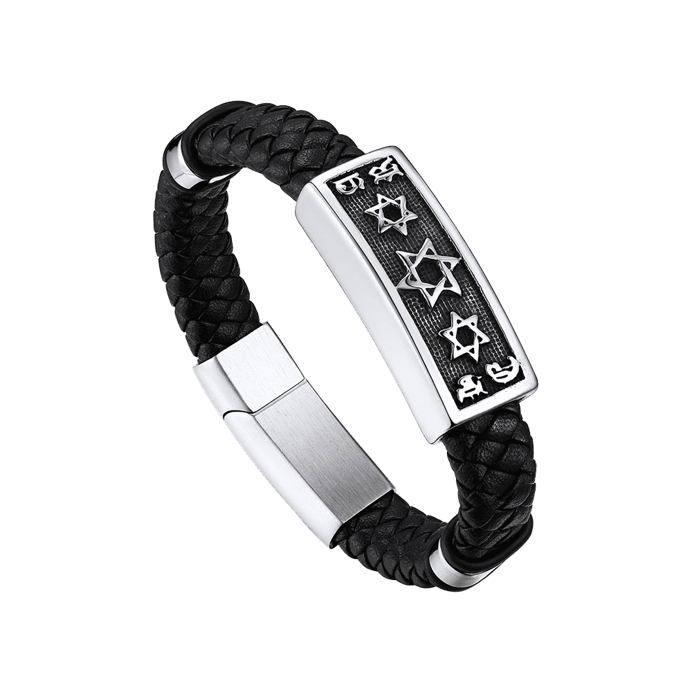 Star of David Leather Bracelet Cuff for