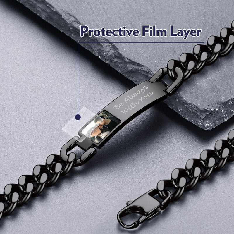 Personalized Nameplate Cuban Link Chain Bracelet With Picture for
