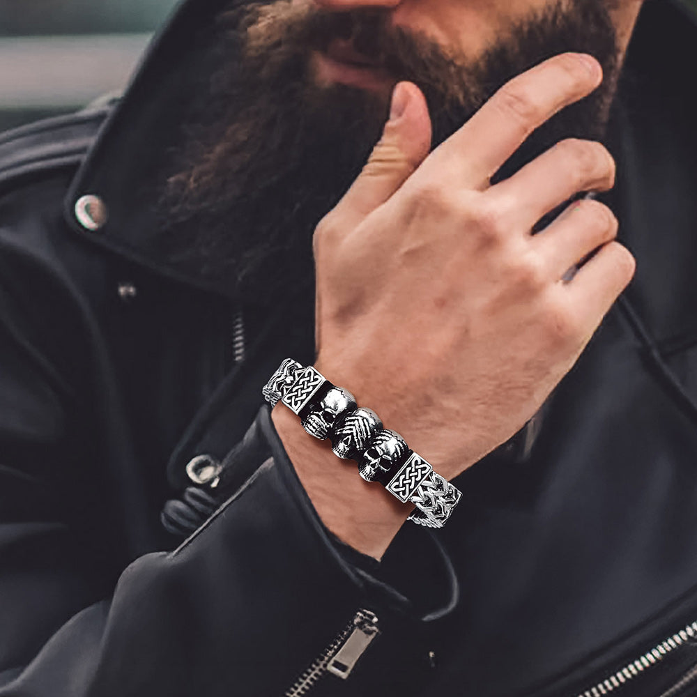 Halloween Gothic Skull Chain Bracelet for With Celtic Knot in Stainless Steel