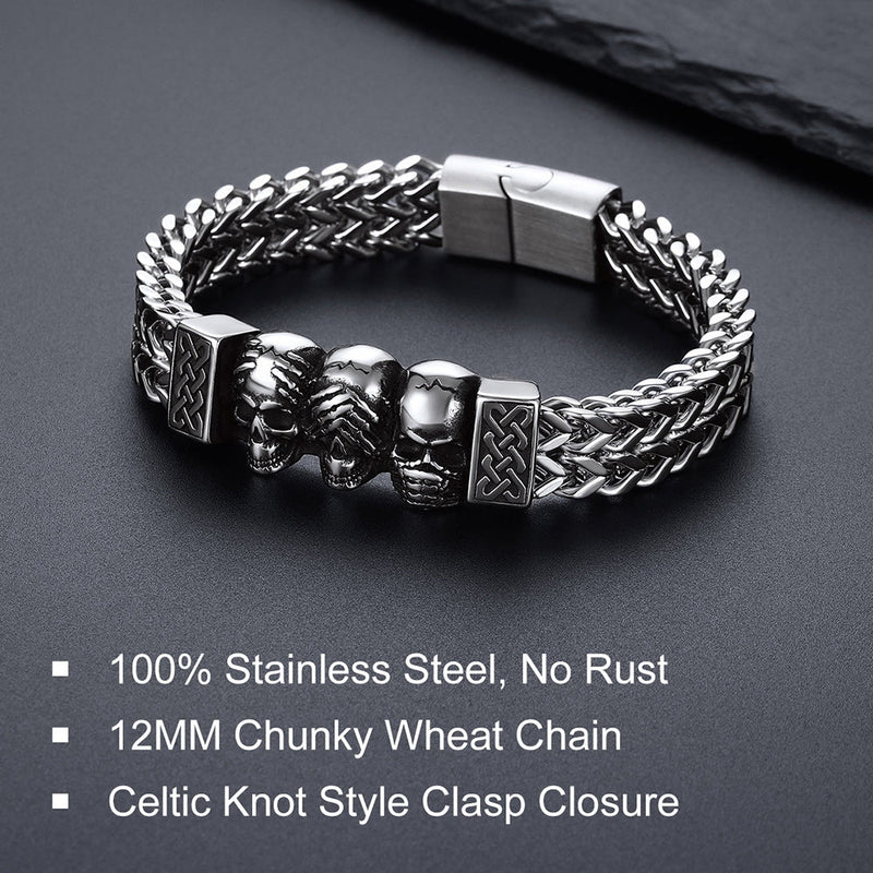 Halloween Gothic Skull Chain Bracelet for With Celtic Knot in Stainless Steel