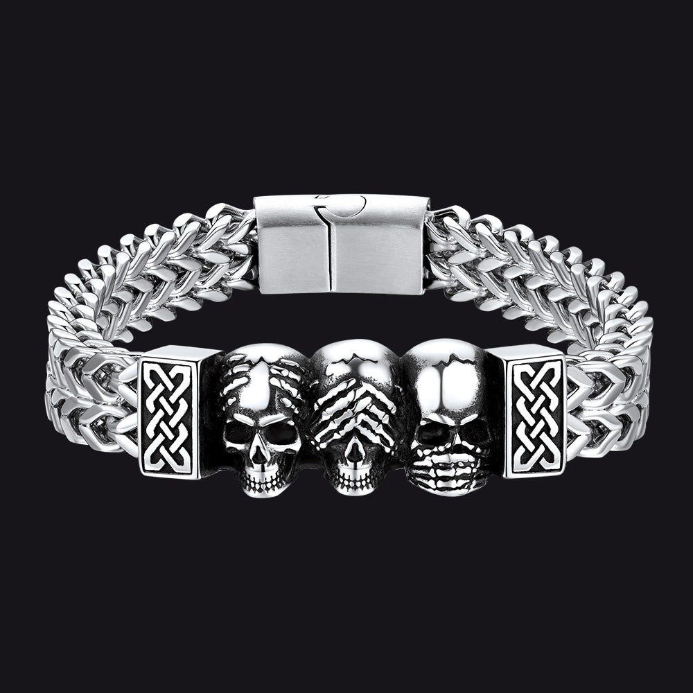 Halloween Gothic Skull Chain Bracelet for With Celtic Knot in Stainless Steel