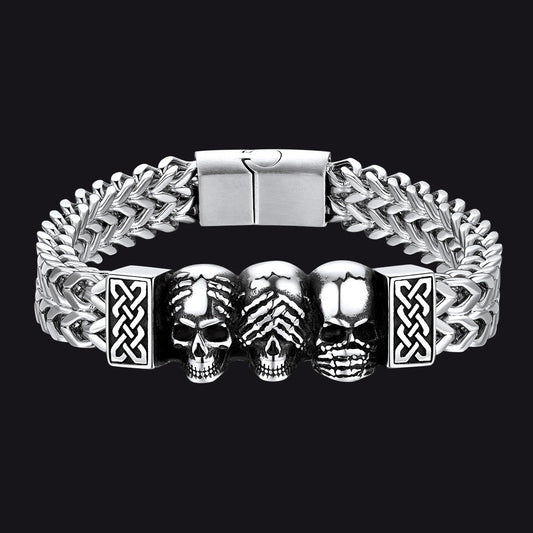 Halloween Gothic Skull Chain Bracelet for With Celtic Knot in Stainless Steel