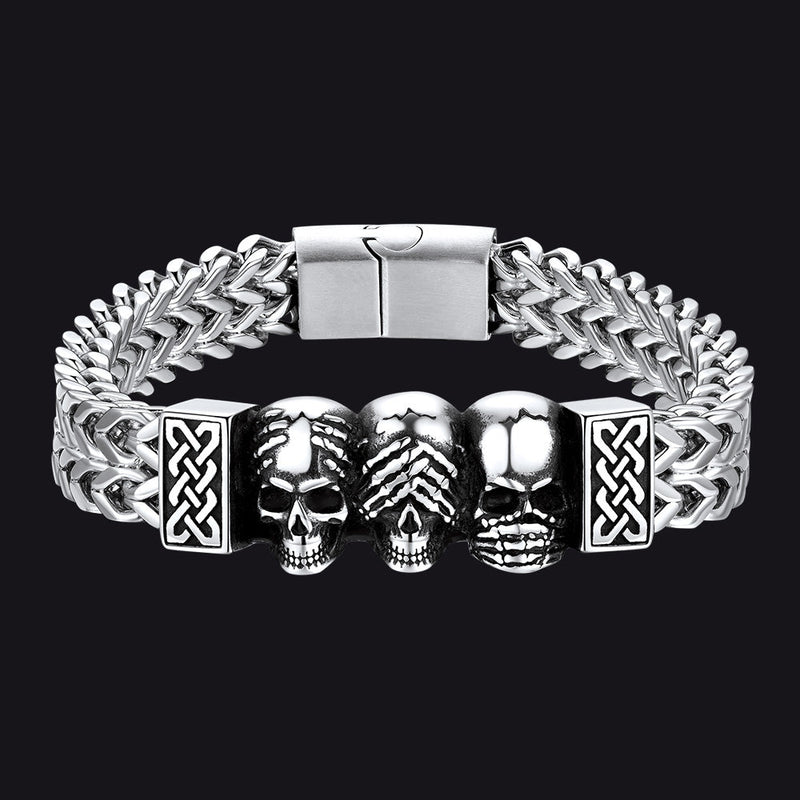 Halloween Gothic Skull Chain Bracelet for With Celtic Knot in Stainless Steel