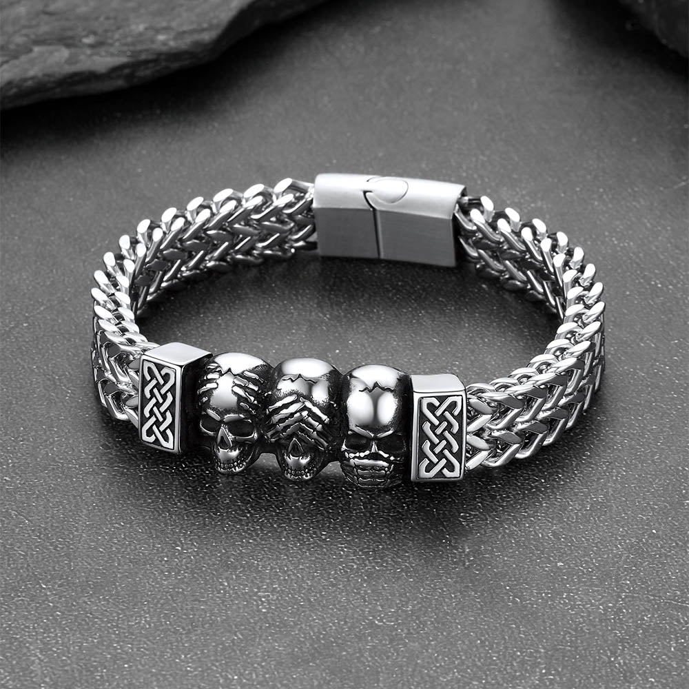 Halloween Gothic Skull Chain Bracelet for With Celtic Knot in Stainless Steel