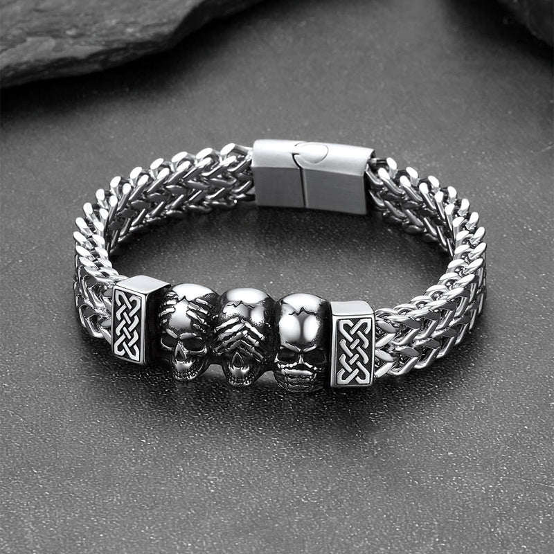 Halloween Gothic Skull Chain Bracelet for With Celtic Knot in Stainless Steel