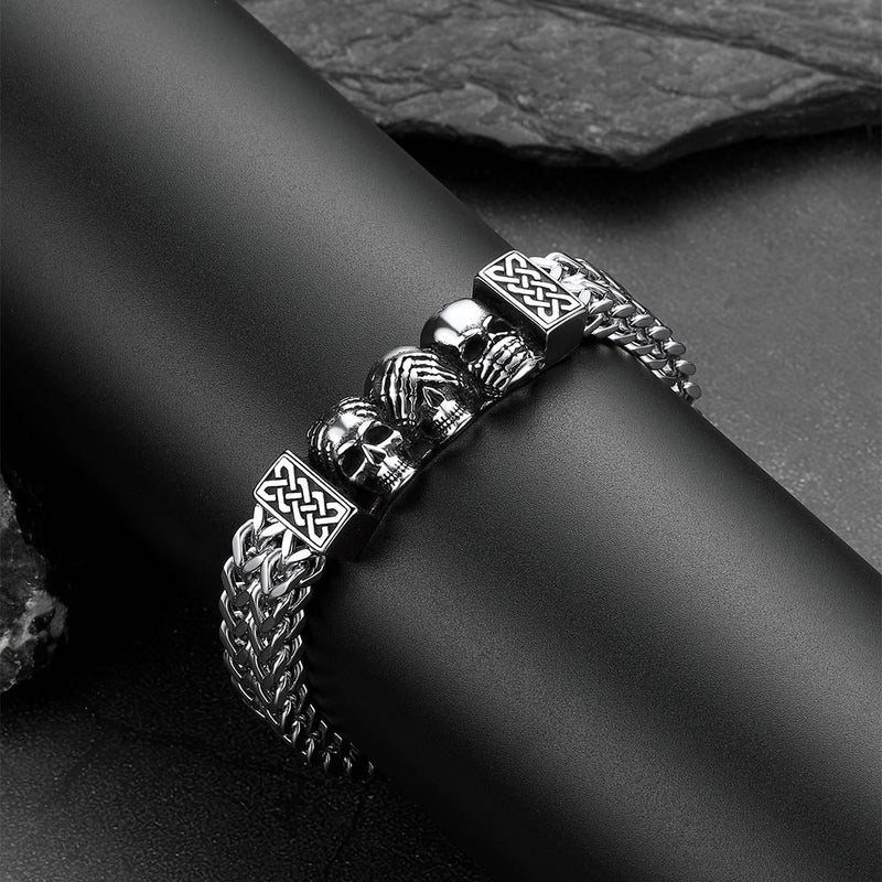 Halloween Gothic Skull Chain Bracelet for With Celtic Knot in Stainless Steel
