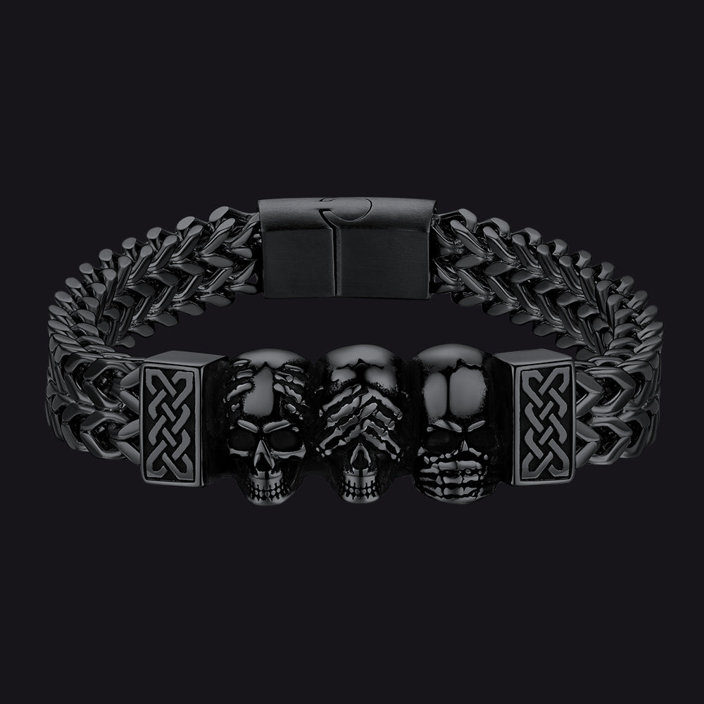 Halloween Gothic Skull Chain Bracelet for With Celtic Knot in Stainless Steel