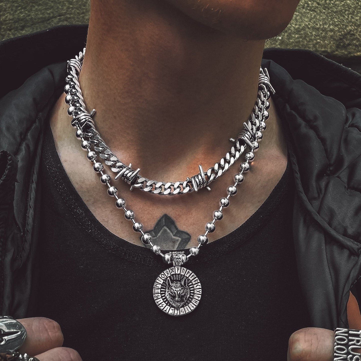 Barbed Wire Cuban Link Chain Choker Necklace for