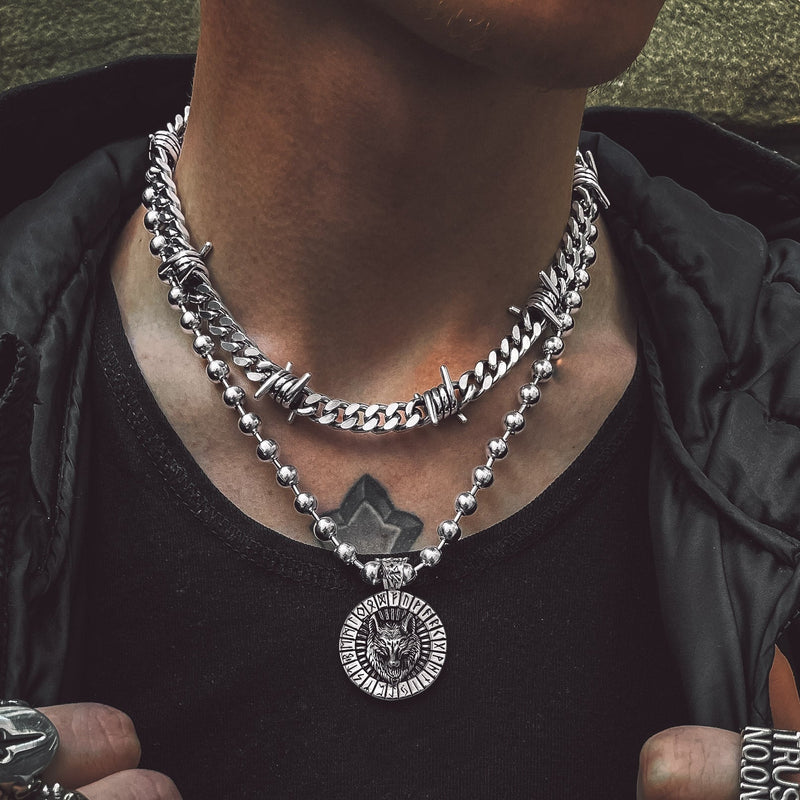 Barbed Wire Cuban Link Chain Choker Necklace for