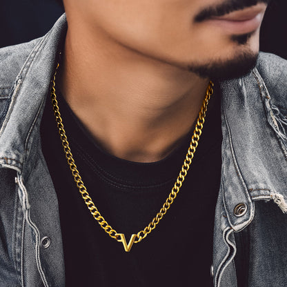 7mm Custom Initial Letter Cuban Link Chain Necklace for