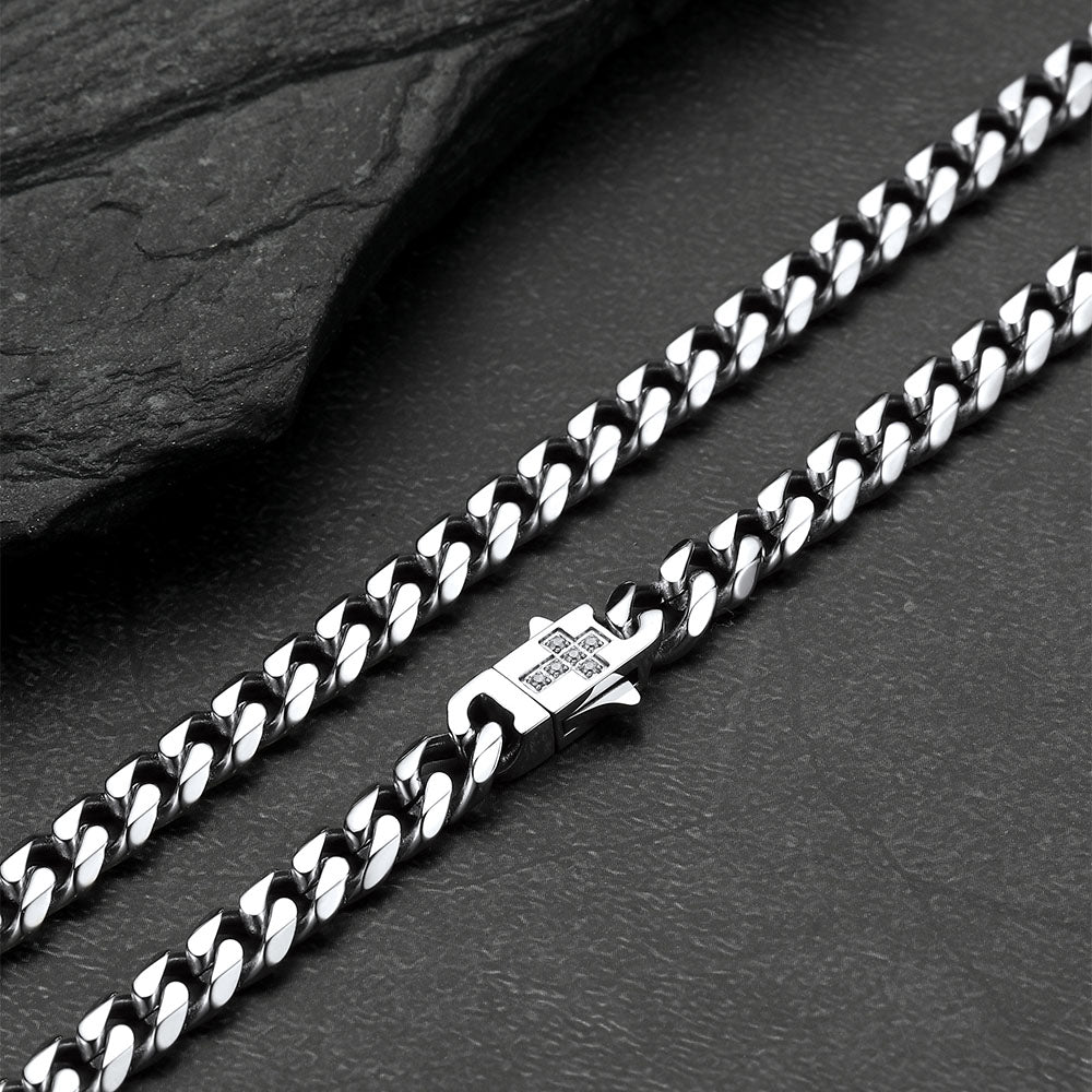 Miami Cuban Link Chain Necklace With Cross for