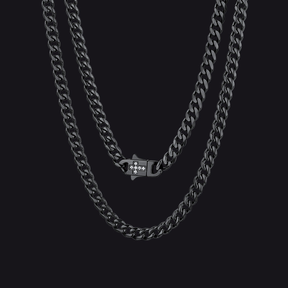 Miami Cuban Link Chain Necklace With Cross for