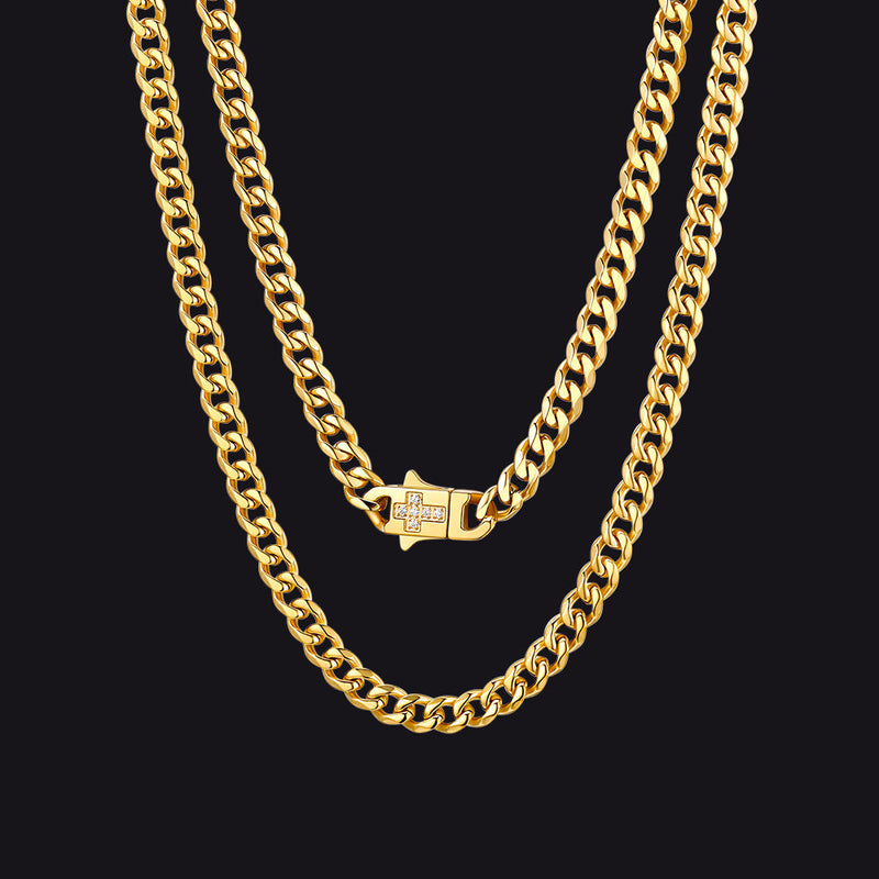 Miami Cuban Link Chain Necklace With Cross for