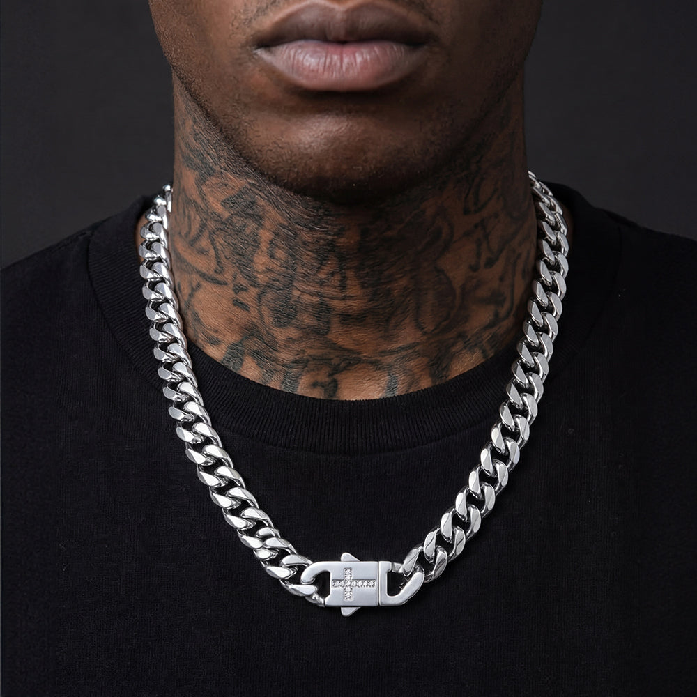 Miami Cuban Link Chain Necklace With Cross for