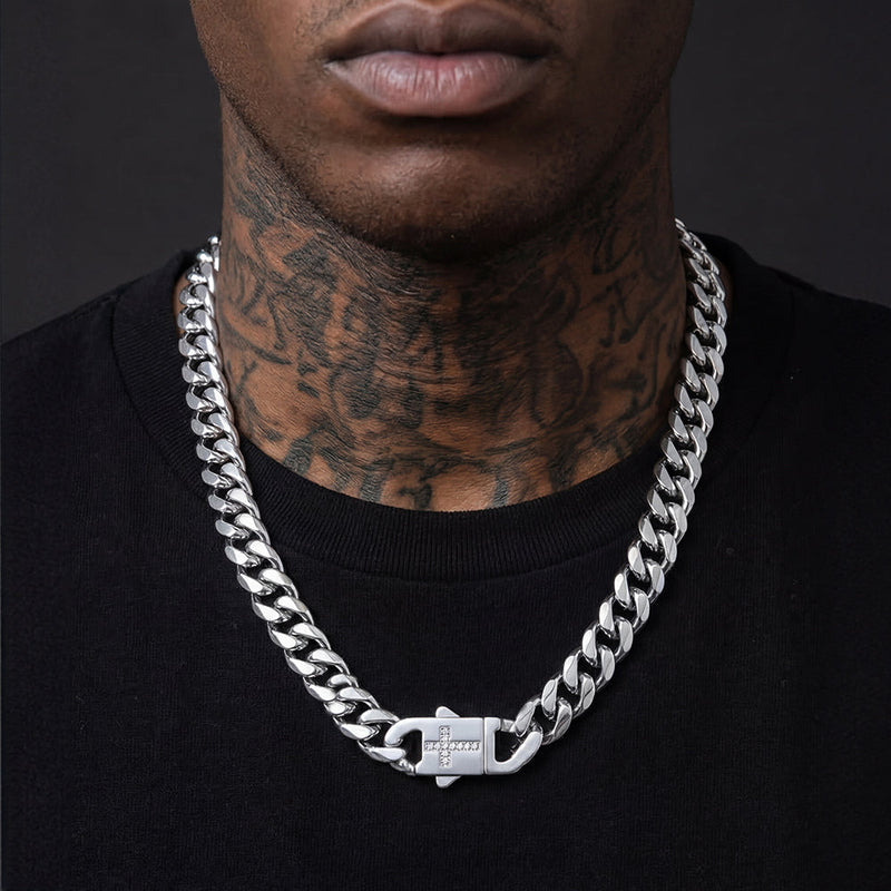 Miami Cuban Link Chain Necklace With Cross for
