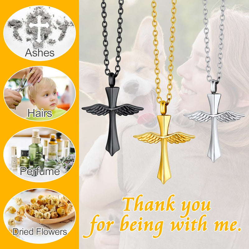 Custom Cremation Wings Cross Urn Ashes Pendant Necklace for