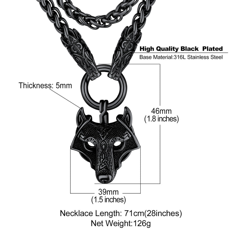 Viking Wolf Pendant Necklace With Wolf Rope Chain for