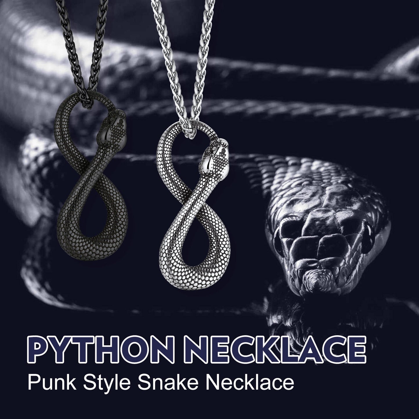 Punk Eight Pythons Infinity Snake Necklace for