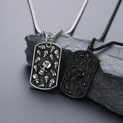 Engraved Multi Skull Dog Tag Necklace for