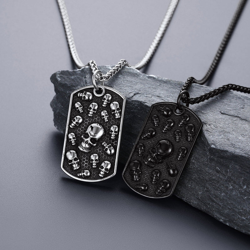 Engraved Multi Skull Dog Tag Necklace for