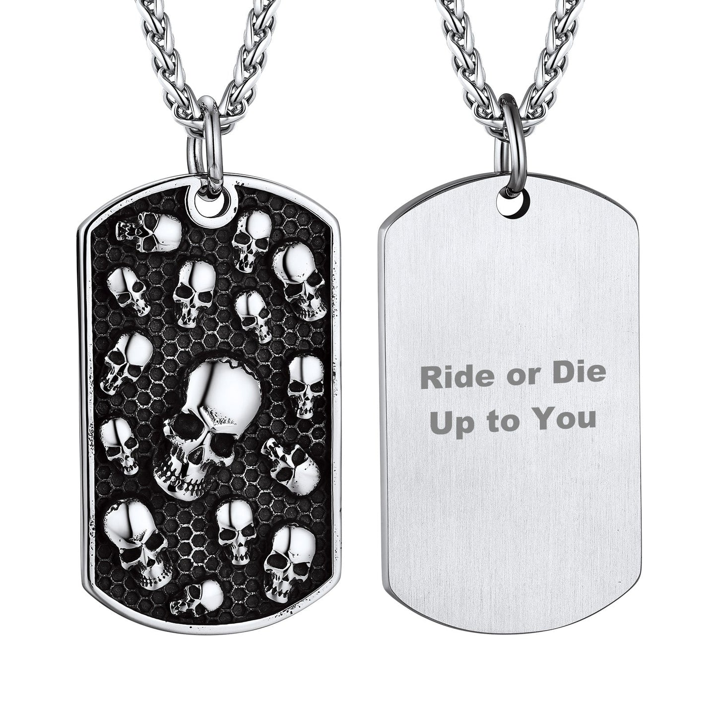 Engraved Multi Skull Dog Tag Necklace for